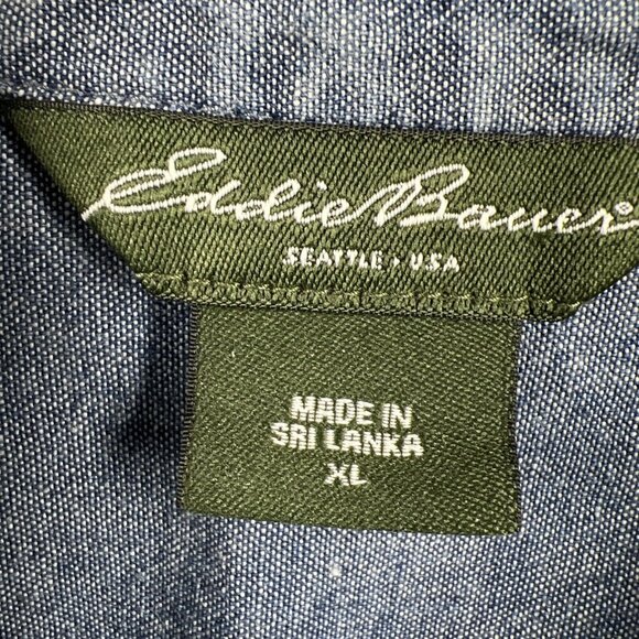 Eddie Bauer Womens Denim Blouse XL Blue Button Up Fitted 100% Cotton Long Sleeve - Picture 3 of 7
